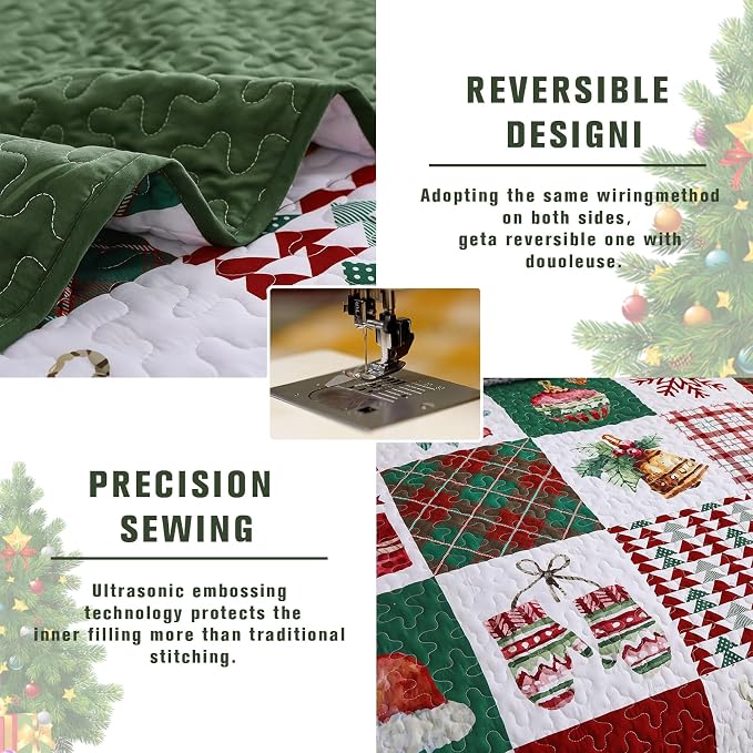 Mybedsoul Christmas Quilt Set Queen Size 3 Pieces Christmas Patchwork Snowflake - Image 7