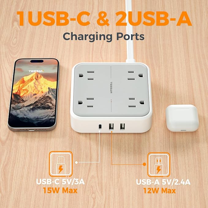 TESSAN Surge Protector Flat Extension Cord 5Ft, Flat Plug Power Strip | 4 - Image 4