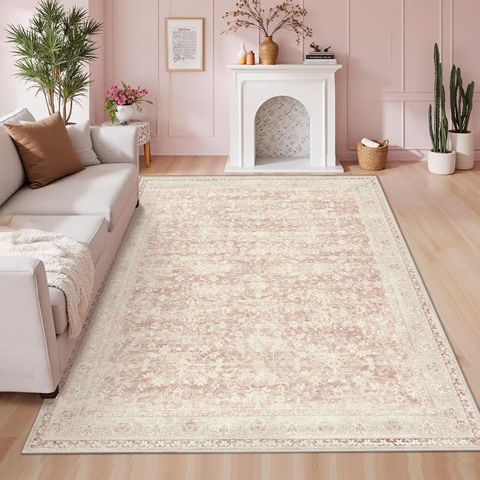 Latte&Fog Washable Area Rugs for Living Room 5x7 Pink Rug for Girls Bedroom | - Image 3