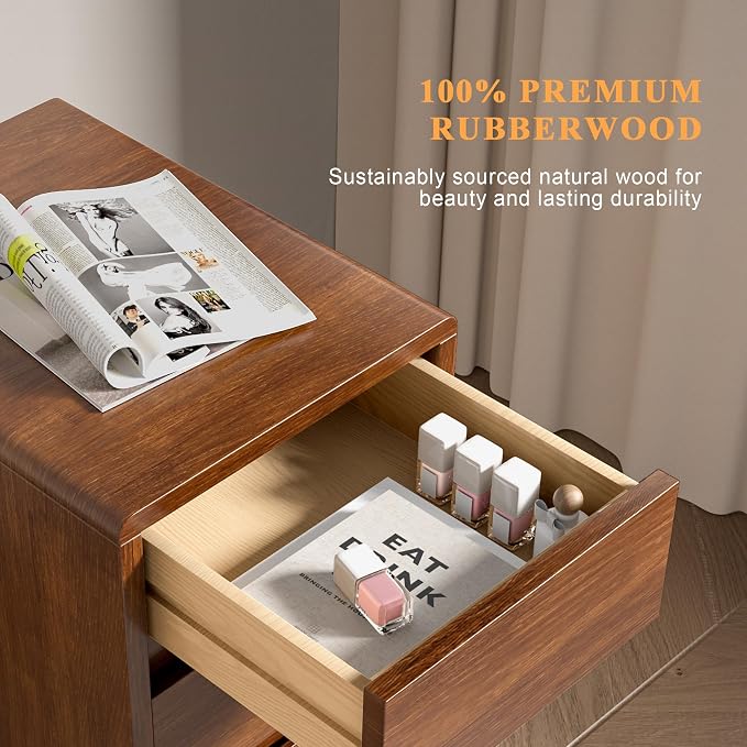 Nightstand with 3 Drawers Narrow Night Stand Solid Wood Bedside Table Mid - Image 4