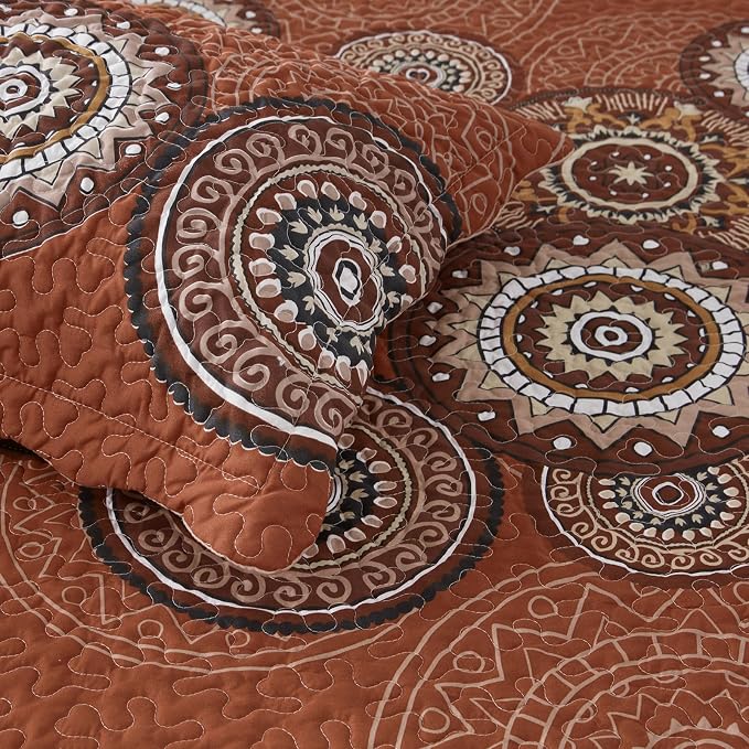 3-Piece Full Queen Size Burnt Orange Rust Quilt Set Lightweight Oversized - Image 7