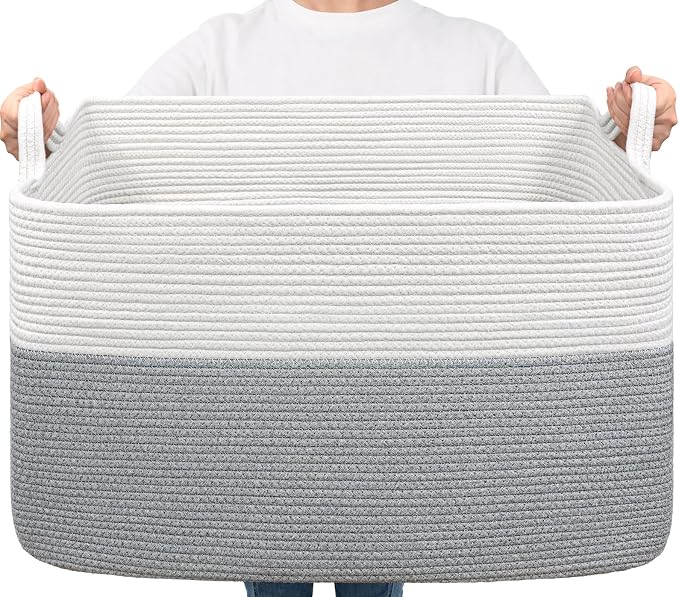 Goodpick 85L Large Woven Rope Blanket Basket, Living Room & Bedroom Organization by Goodpick