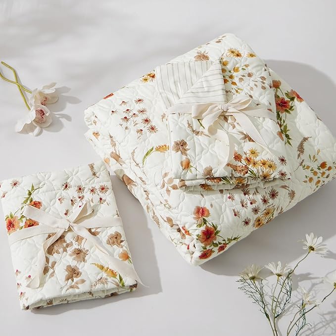 Bedsure Fall Quilts Queen Size, Reversible Botanical Floral Comforter Beige | - Image 5