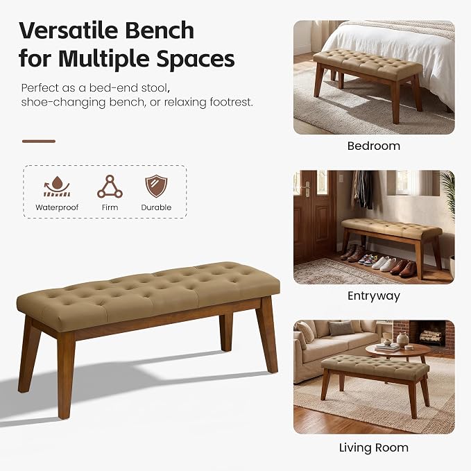 43.5" Upholstered Bedroom Bench, Faux Leather Entryway Bench - Image 6