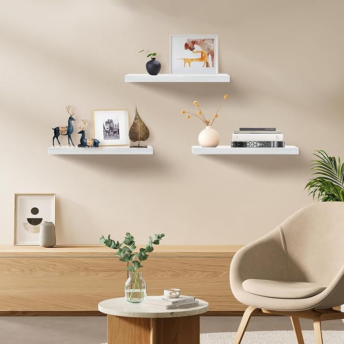 White Floating Shelves for Wall Set of 3, Heavy Duty Support, Large Capacity - Image 2