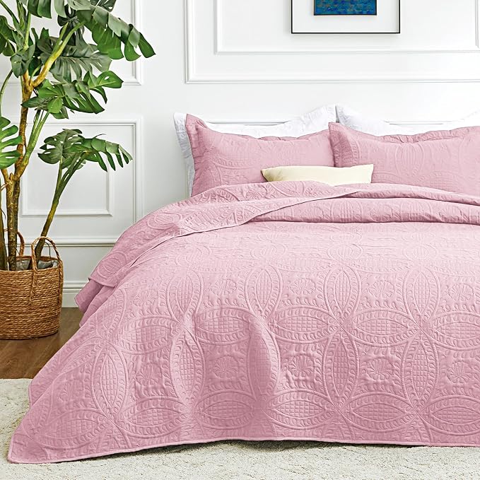 Love's cabin King Size Quilt Set Pink Bedspreads by Lovescabin