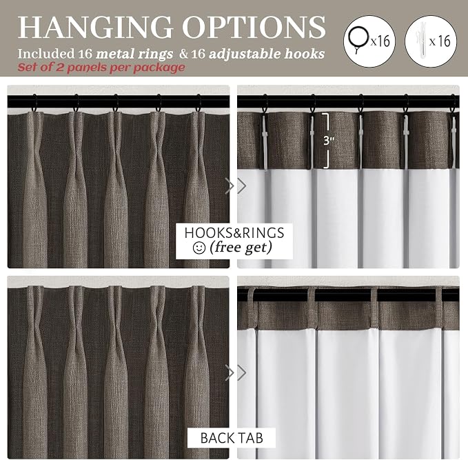 Chocolate Tart Dual Layer Linen 92 Inch Office Curtains 2 Panels Set - Image 8