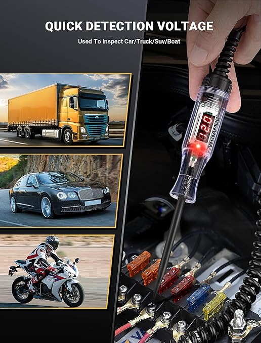 WINAMOO Automotive Test Light with 3-120V LED Digital Voltage Display, Auto Circuit Tester with Voltmeter & Dual Color Polarity Indicate, Electric Test Pen w/Stainless Probe for Car/Truck/SUV Checker