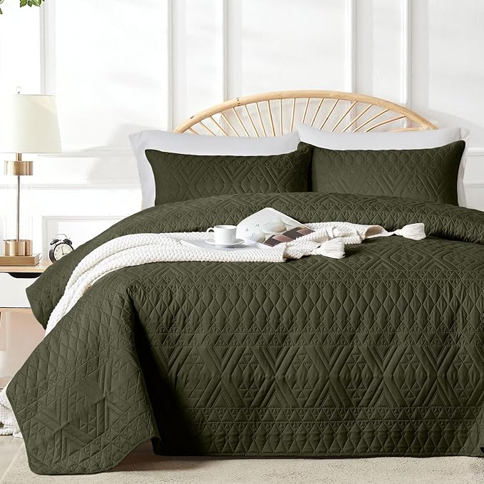 akkialla King/Cal King Size Quilt Bedding Set, Olive Green Lightweight by akkialla