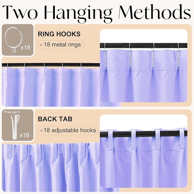 Etherealveil Lavender Purple Pinch Pleated Blackout Curtains 2P 60"x102" | Back - Image 6