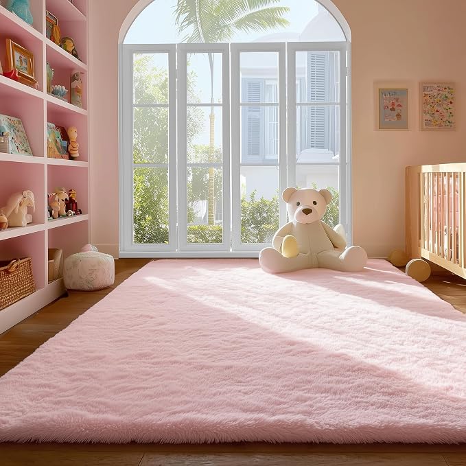 Pink Fluffy Shag Machine Washable Area Rugs - Image 6