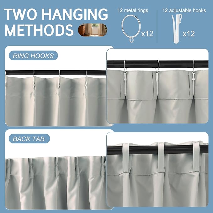 Etherealveil Light Gray Pinch Pleated Blackout Curtains 2 Panels 40"x120" | - Image 6