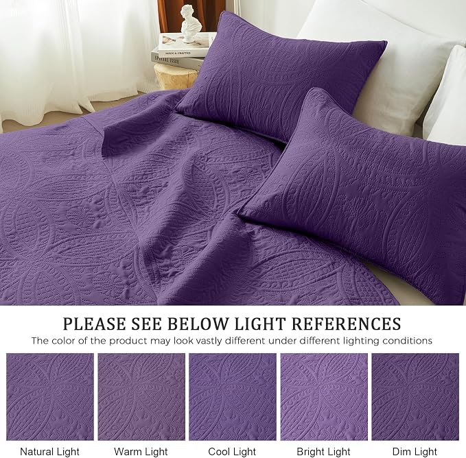 akkialla Purple Full/Queen Quilt Set, Ultrasonic Lightweight Bedspread Coverlet - Image 5