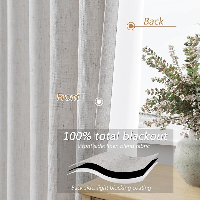 Natural Extra Long 100% Black Out Curtains 120 Inch Length 2 Panels Set - Image 4