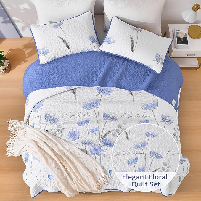 Dinjoy Quilt Set Full Size, Floral Botanical Bedspread - Image 4