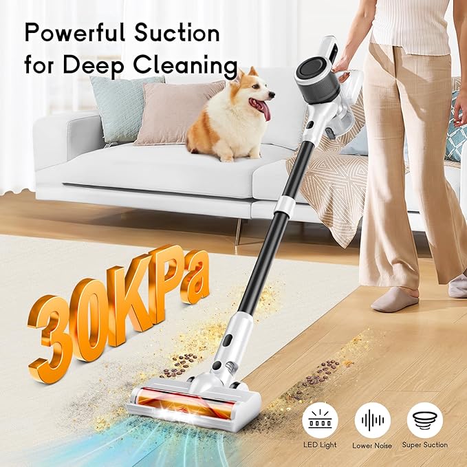 BSNAW Cordless Vacuum Cleaner for Home, 8-in-1 Lightweight Stick Vacuum with 45Mins Runtime, Powerful Suction, Anti-Tangle, Rechargeable Cordless Vacuum for Hardwood Floor Carpet Pet Hair, W-N5