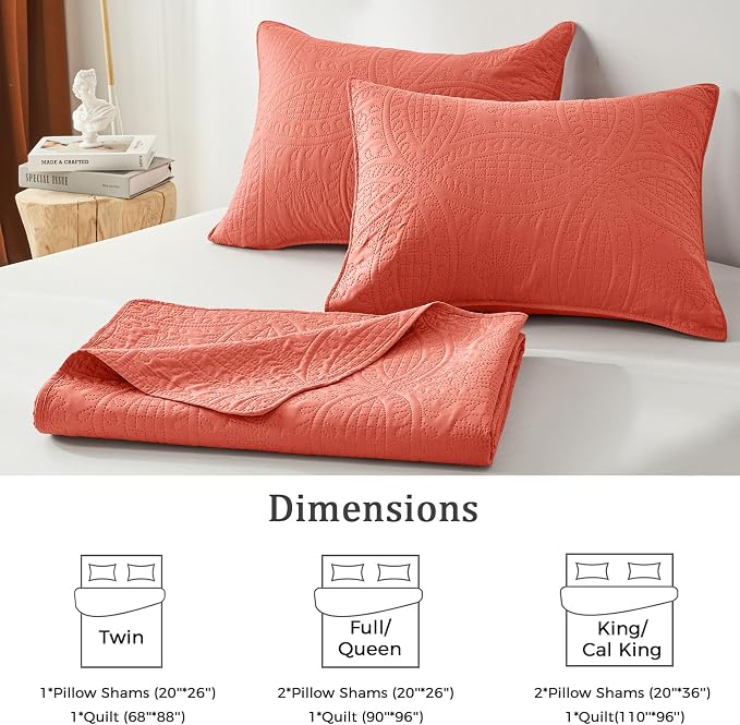 akkialla Mocha Coral Full/Queen Quilt Set, Ultrasonic Lightweight Bedspread - Image 6