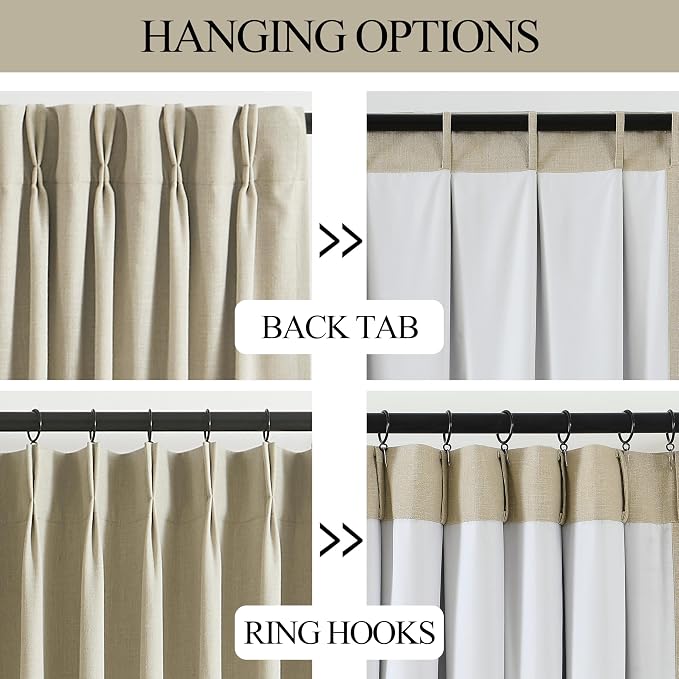 Vision Home Sand Pinch Pleated Full Blackout Curtains Linen Blended Room - Image 7