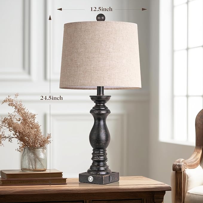 24.5" Table Lamp Set of 2, Rustic Farmhouse Bedside Lamps - Image 5