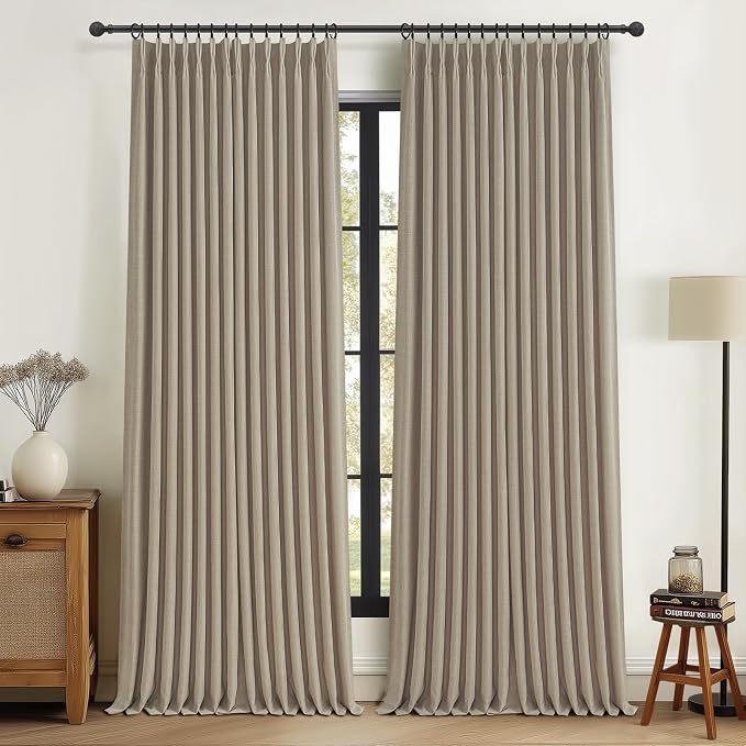 Extra Long Taupe Linen Blackout Dining Room Window Curtains 112 Inches Long 2 by PleatedDrapes