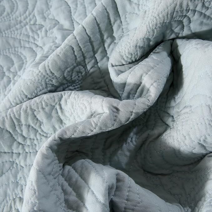 ROOMLIFE Quilt Set Full Size 3D Floral Embroidery Pattern 3-Piece Cotton - Image 9