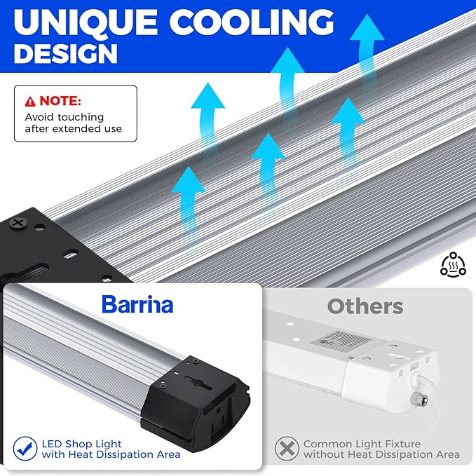 Barrina BS84 LED Shop Lights for Workshop 4FT, 84W, 10000LM, 6500K Linkable Light Fixture for Garage, Basement, Hanging or Flush Mount, 4 Packs