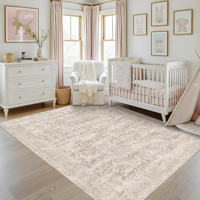 Latte&Fog 5x7 Beige Rug for Living Room，Washable Area Rugs for Bedroom | Non - Image 4