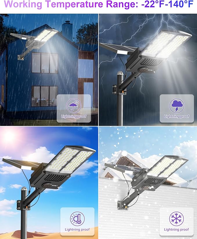 JAYNLT Y-10500W Solar Street Lights Outdoor,6500K 750000LM High Power Parking Lot Lights Commercial Dusk to Dawn, IP67 Waterproof Solar Security Flood Lamps Motion Sensor for Parking,Road