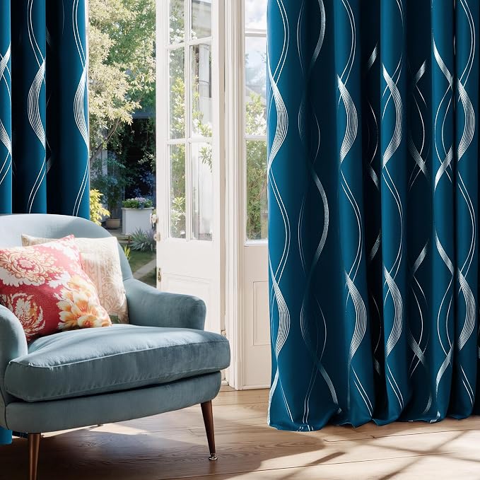 NICETOWN Moroccan Blue Blackout Curtains 84 inch Long - Image 3