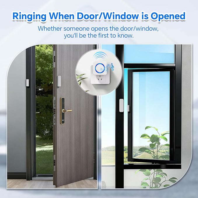 Door Chime, Satisure Door Sensor Chime When Door Opens, Doorbell Chime for Business/Home/Kids, 700 FT Range, 58 Chimes 5 Adjustable Volume Window Alarm 2 Sensors + 1 Receiver