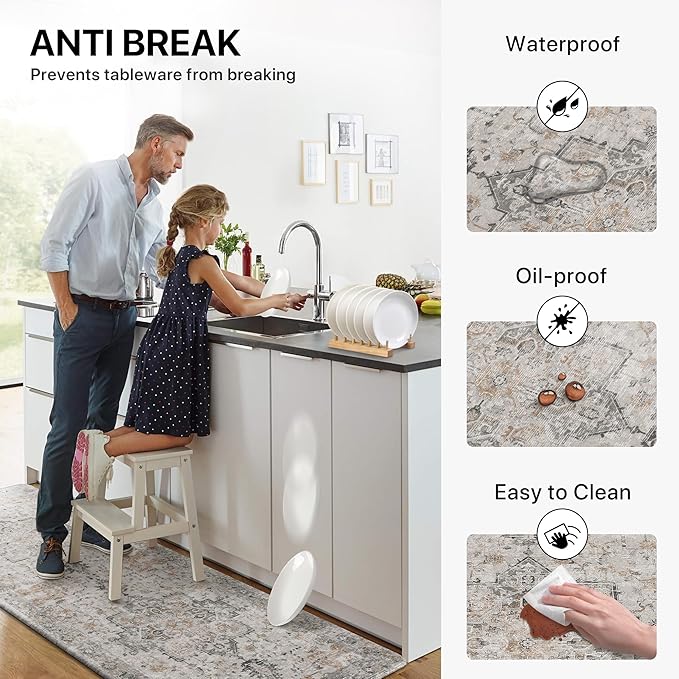 GENIMO 17.3"x59"-0.47 thick Kitchen Mats for Floor, Washable Anti Fatigue Mat for Cushioned, Ergonomic Comfort Foam kitchen Rugs, Non Slip Standing Mat for Home, Sink, Office, Laundry, LightTaupeBrown