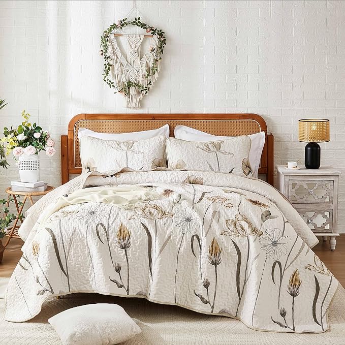 WONGS BEDDING King Floral Quilt Set, Reversible Brown Vintage Coverlet | Soft - Image 9