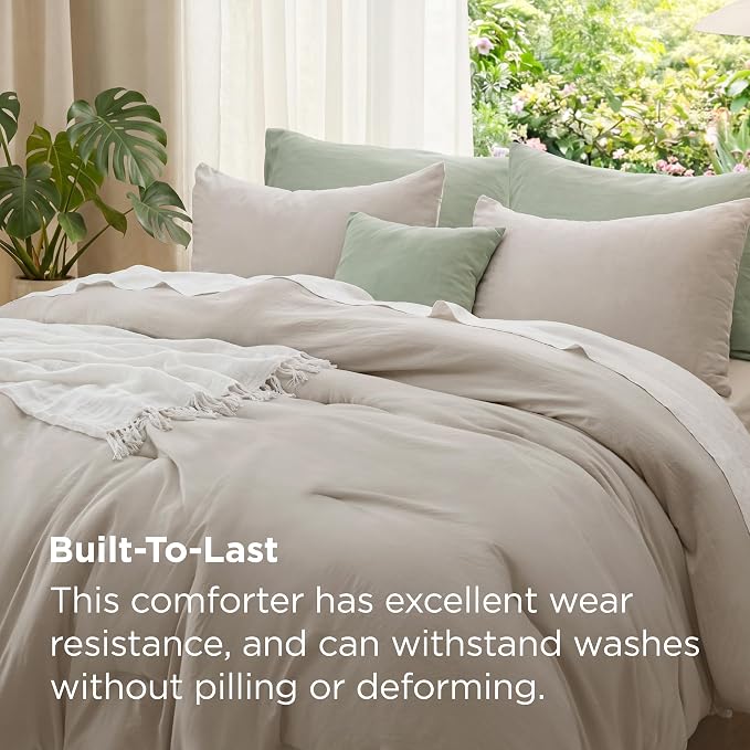 Bedsure Queen Comforter Set, Muted Linen Soft Prewashed Bedding - Image 3