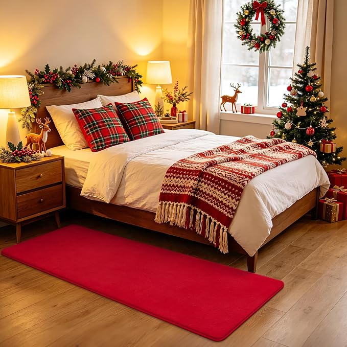 Modern Soft Hallway Runner Rug, 2x6 Feet Red Washable Runner Rugs | Fluffy - Image 7