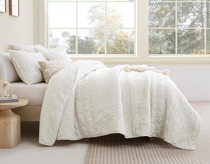 Boho Ivory Quilt California Cal King Size Bedding Set - Image 2