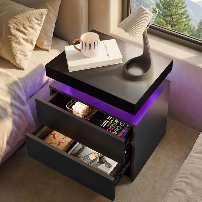 Black Modern LED Nightstand Set of 2 - Image 4