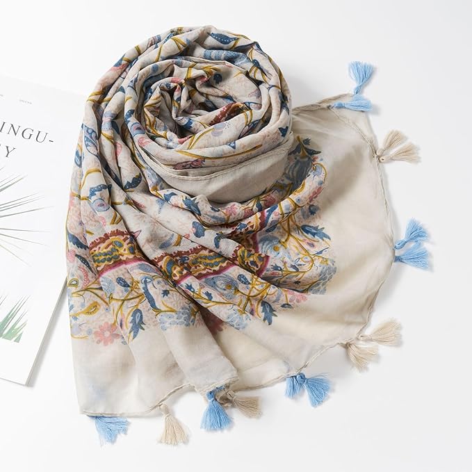 Scarf for Women Lightweight Soft Floral Leopard Printed Scarves Fall Winter Fashion Shawl Wrap with Fringe