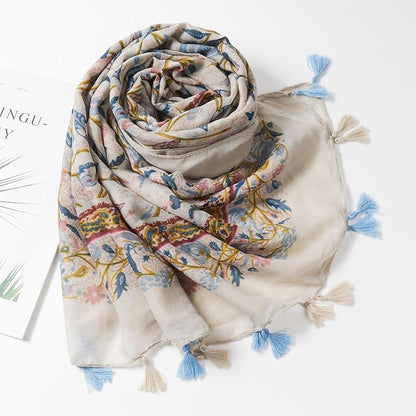 Scarf for Women Lightweight Soft Floral Leopard Printed Scarves Fall Winter Fashion Shawl Wrap with Fringe