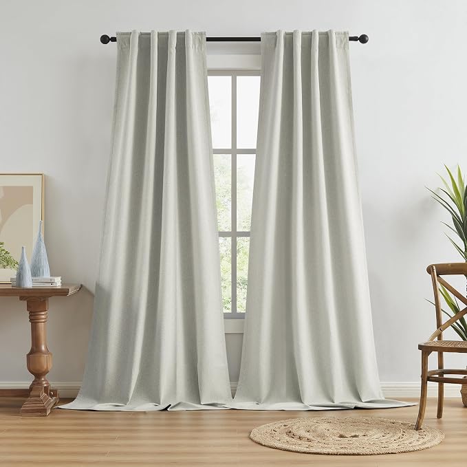 Greyish Beige Blackout Curtains 104 Inches Long 2 Panels Back Tab Pocket Hook by KEQIAOSUOCAI