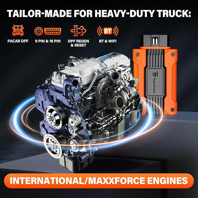 TopTekk Heavy Duty Truck Essentials for DPF Regeneration and Condition Reset Tool, Compatible with International/Maxxforce Engines, One-Click Regen