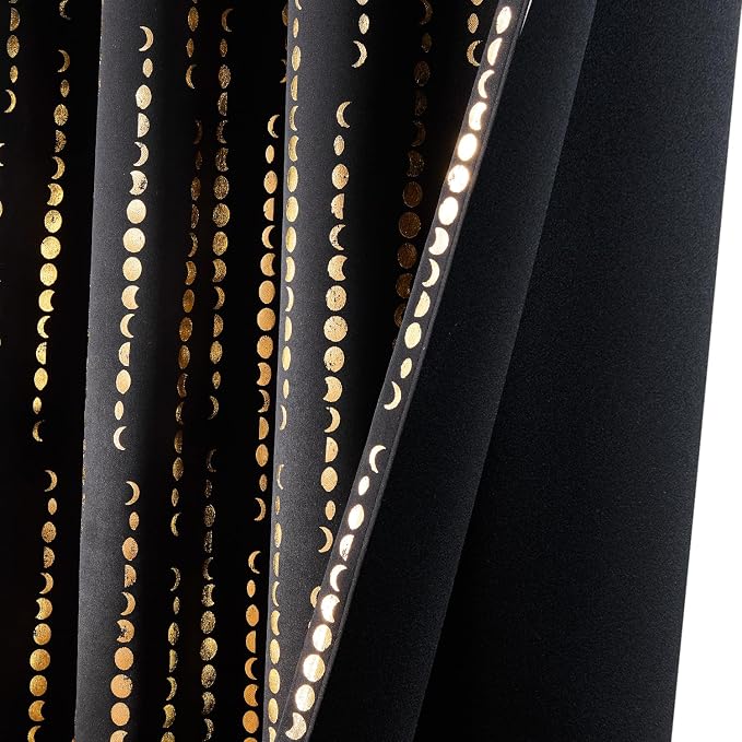 jinchan Boho Blackout Curtains 63 Inch Length Moon Phase Printed Drapes | Gold - Image 8