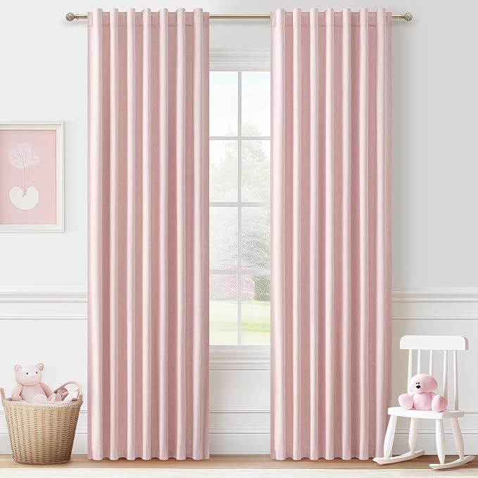 BabyPink Curtains for Girls Room, Cute Blackout Bedroom Curtains Aesthetic 84 by QJMYDECO