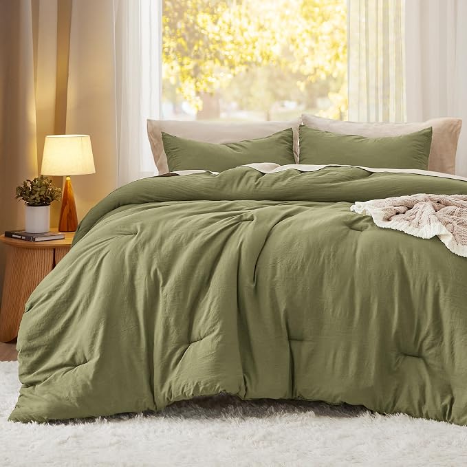 Bedsure Queen Comforter Set, Olive Green Soft Prewashed Bedding - Image 2