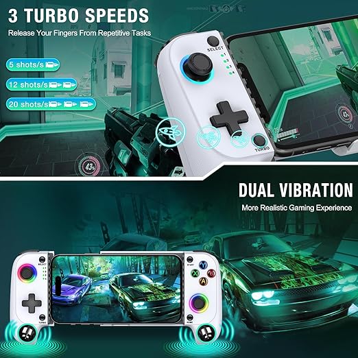 【Anti-Drift & Fast-Connect】Wireless Game Controller for iPhone/Android | Hall Joysticks Bluetooth Phone Controller, For Cloud Gaming, Genshin Impact, PUBG, Roblox, Call of Duty Mobile Gamers,White