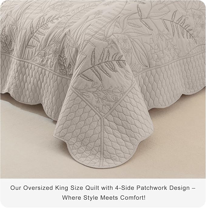 Lady Ann Oversized King Bedspread 120x120, Leaves Pattern Stitching Printed - Image 4