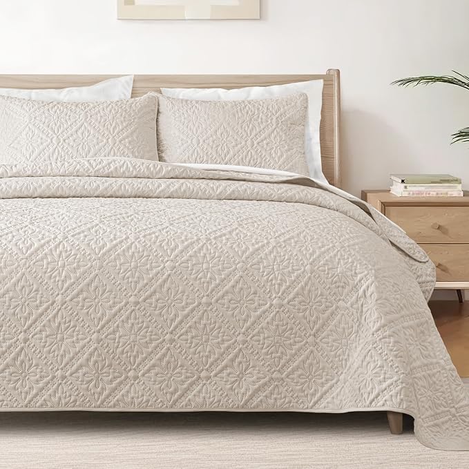 Exclusivo Mezcla Twin Quilt Set, Brich Beige | Lightweight Soft Bedspreads by ExclusivoMezcla