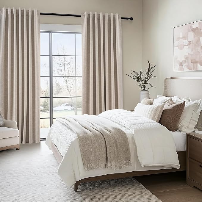 Topfinel 94 Inches Long Taupe Flax Custom Blackout Linen Curtains, Viral Ivory - Image 7
