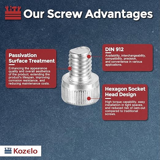 Kozelo 25pcs Socket Head Cap Screws - [M6-1 x 8mm] 304 Stainless Steel Allen Socket Drive for Electrical Motor 3D Printing Fan Engine Replacement Use, Silver