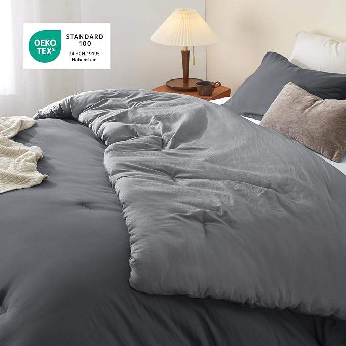 Bedsure Full Comforter Set, Dark Gray Soft Prewashed Bedding - Image 4