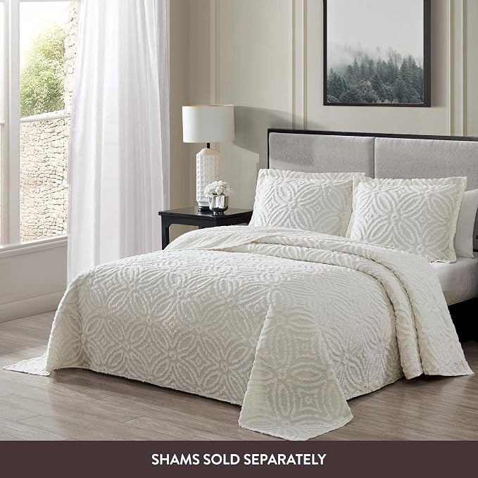 Beatrice Home Fashions Wedding Ring Full Cotton Chenille Bedspread, Ivory | - Image 3